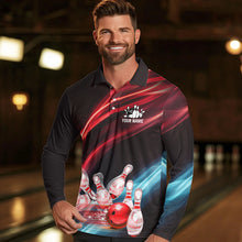 Load image into Gallery viewer, Custom Black and Red Mens bowling Polo, Quarter Zip Shirts, team bowling outfits for Men NQS9701
