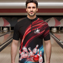 Load image into Gallery viewer, Custom Black and Red Mens bowling Polo, Quarter Zip Shirts, team bowling outfits for Men NQS9701