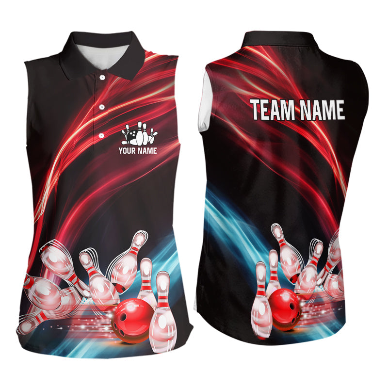 Custom Black and Red Bowling Sleeveless Polo Shirt, team bowling outfits NQS9701