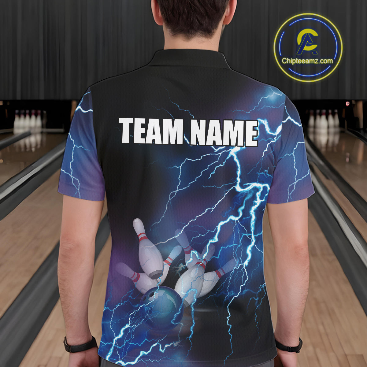 Personalized blue bowling shirt for bowling – bowling team jersey detail