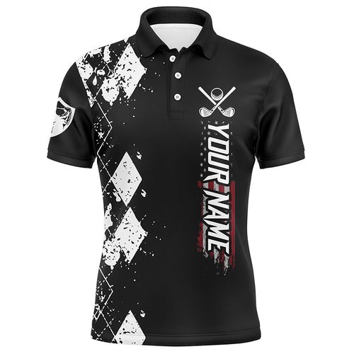 Black and white argyle plaid golf shirt mens golf clubs custom name mens polo golf apparel NQS5481