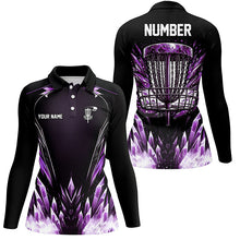 Load image into Gallery viewer, Icy purple Womens Disc golf polo shirts custom black disc golf basket jerseys, frisbee golf shirts NQS7633