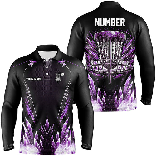 Icy Purple Mens Disc golf polo shirts custom black disc  golf basket jerseys, disc golf shirts NQS7633