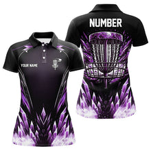 Load image into Gallery viewer, Icy purple Womens Disc golf polo shirts custom black disc golf basket jerseys, frisbee golf shirts NQS7633