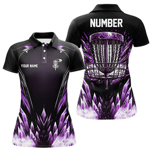 Icy purple Womens Disc golf polo shirts custom black disc golf basket jerseys, frisbee golf shirts NQS7633