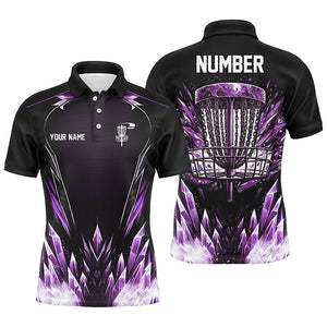 Icy Purple Mens Disc golf polo shirts custom black disc  golf basket jerseys, frisbee golf shirts NQS7633