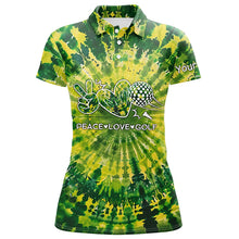 Load image into Gallery viewer, Womens golf polo shirt green tie dye pattern custom peace love golf, personalized golf shirt for women NQS7838