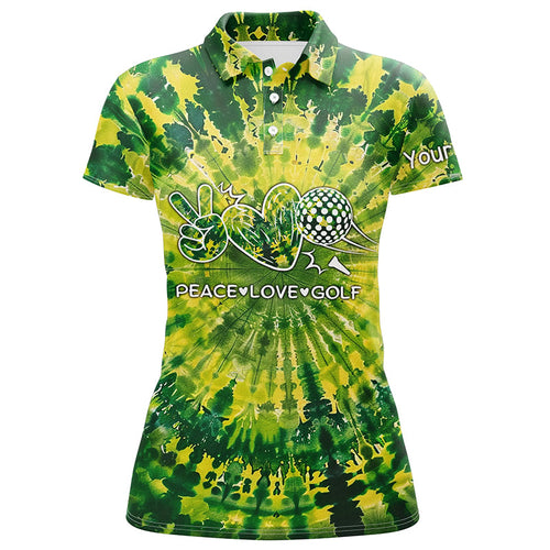 Womens golf polo shirt green tie dye pattern custom peace love golf, personalized golf shirt for women NQS7838