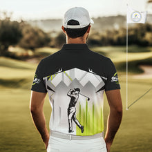 Load image into Gallery viewer, Black and White Men golf polo shirts Custom Golf top for men, personalized golf gifts | Green NQS10127
