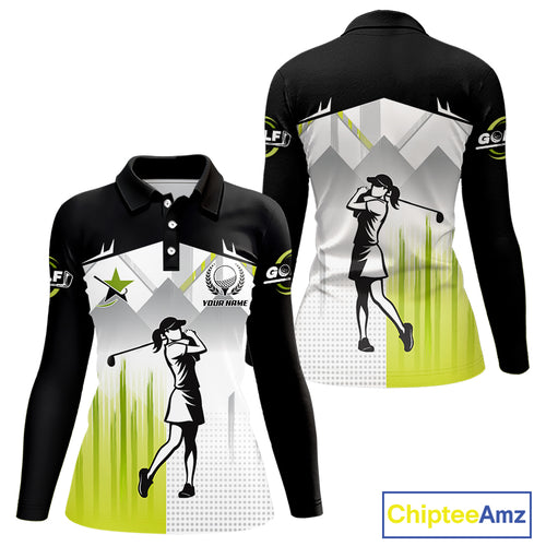 Black and White Women golf polo shirts Custom Golf top for ladies, personalized golf gifts | Green NQS10127