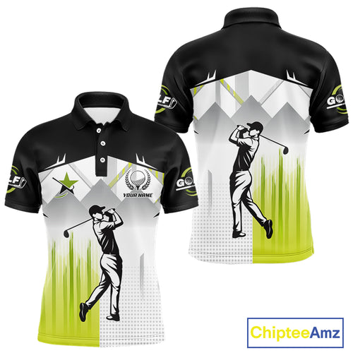 Black and White Men golf polo shirts Custom Golf top for men, personalized golf gifts | Green NQS10127