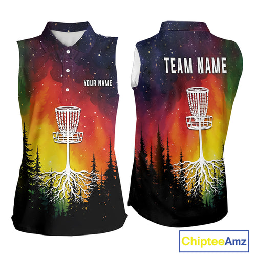 Colorful rainbow trees pattern Disc golf sleeveless polo shirts Custom Disc Golf Clothing for Team NQS10128