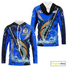 Load image into Gallery viewer, Blue Camo Marlin fishing custom saltwater Marlin sun protection long sleeve fishing shirts for Team NQS10131