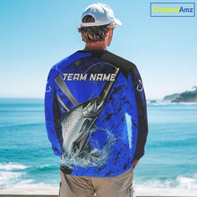 Load image into Gallery viewer, Blue Camo Salmon fishing custom Chinook Salmon sun protection long sleeve fishing shirts for Team NQS10132