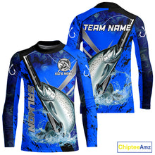 Load image into Gallery viewer, Blue Camo Salmon fishing custom Chinook Salmon sun protection long sleeve fishing shirts for Team NQS10132