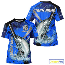 Load image into Gallery viewer, Blue Camo Salmon fishing custom Chinook Salmon sun protection long sleeve fishing shirts for Team NQS10132