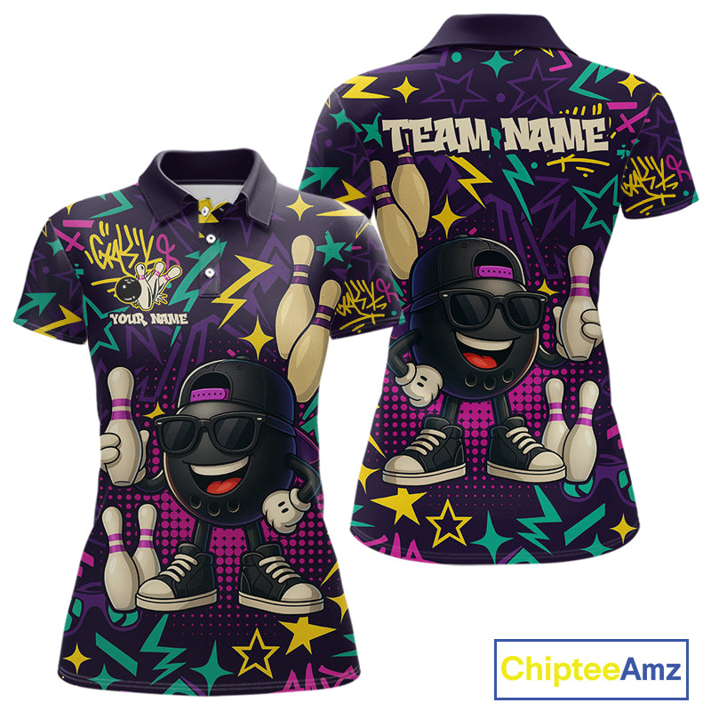 Funny Bowling shirts for Women custom purple graffiti pattern bowling team jerseys, gift for bowlers NQS10271