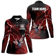 Load image into Gallery viewer, Women bowling polo shirts Custom red lightning thunder Bowling Team Jersey, gift for team Bowlers NQS6145