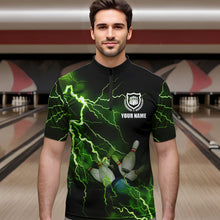 Load image into Gallery viewer, Men's bowling Quarter Zip shirts Custom green lightning thunder Bowling Team Jersey, gift for Bowlers NQS6146