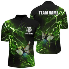 Load image into Gallery viewer, Men's bowling Quarter Zip shirts Custom green lightning thunder Bowling Team Jersey, gift for Bowlers NQS6146