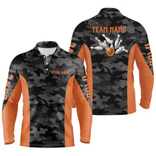 Load image into Gallery viewer, Mens Bowling polo shirts Custom gray camo Bowling Team Jersey, Bowling Team League Shirt | Orange NQS6149