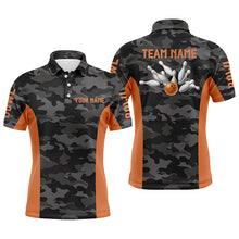 Load image into Gallery viewer, Mens Bowling polo shirts Custom gray camo Bowling Team Jersey, Bowling Team League Shirt | Orange NQS6149