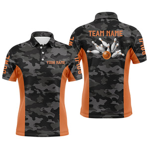 Mens Bowling polo shirts Custom gray camo Bowling Team Jersey, Bowling Team League Shirt | Orange NQS6149