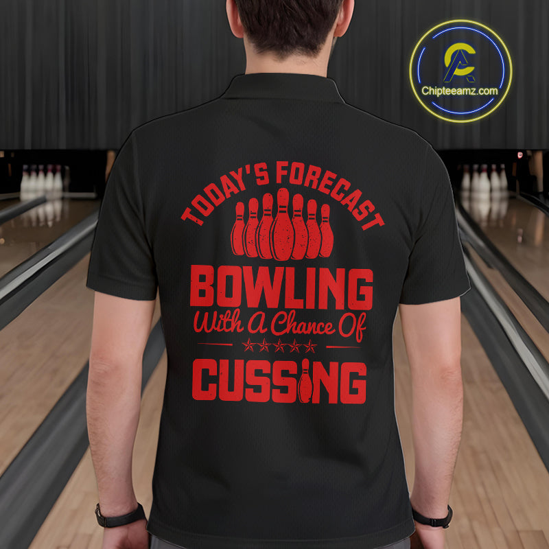 Black and Red retro Bowling shirts for men custom Today's forecast bowling with a chance of cussing NQS10452