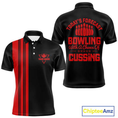 Black and Red retro Bowling shirts for men custom Today's forecast bowling with a chance of cussing NQS10452