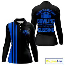 Load image into Gallery viewer, Black &amp; Blue retro Bowling shirts for Women custom Today&#39;s forecast bowling with a chance of cussing NQS10453