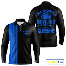 Load image into Gallery viewer, Black and Blue retro Bowling shirts for men custom Today&#39;s forecast bowling with a chance of cussing NQS10453