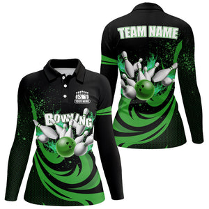 Custom Bowling Shirts For Women Green Bowling Jerseys Team League Bowling Polo, Quarter Zip Shirt NQS8477