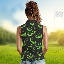 Load image into Gallery viewer, Green and Black Halloween Pattern Funny Skull Golf sleeveless polo shirt Custom Halloween golf top NQS10662