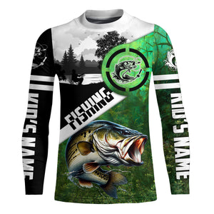 Largemouth Bass Fishing green performance fishing shirt Custom Bass fishing shirts jerseys NQS4140