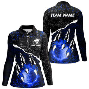 Blue Flame Golf ball black camo pattern Women golf polo shirts custom golf attire for women NQS8735