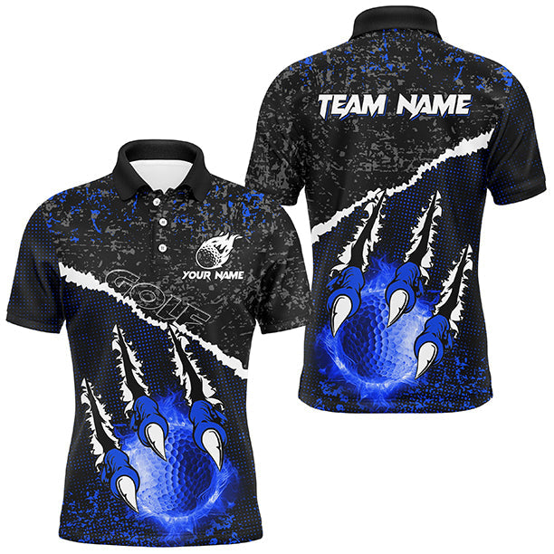 Blue Flame Golf ball black camo pattern Mens golf polo shirts custom golf attire for men NQS8735