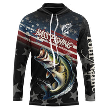 Load image into Gallery viewer, Largemouth Bass Fishing American Flag Custom black camo patriotic fishing long sleeve shirts NQS8736