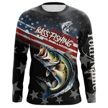 Load image into Gallery viewer, Largemouth Bass Fishing American Flag Custom black camo patriotic fishing long sleeve shirts NQS8736