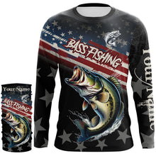 Load image into Gallery viewer, Largemouth Bass Fishing American Flag Custom black camo patriotic fishing long sleeve shirts NQS8736