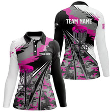 Load image into Gallery viewer, Women disc golf polo shirts custom pink camo disc golf basket disc golf outfit, team disc golf apparel NQS8944