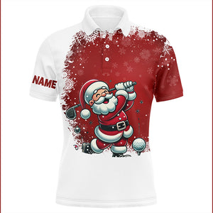 Red and White Christmas pattern Santa Golfer Mens golf polo shirts custom golf shirt for men golf gift NQS8949