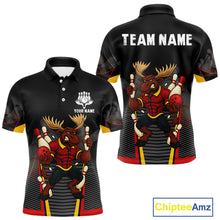 Load image into Gallery viewer, Black and Red Funny Moose Bowling Team Polo, Quarter Zip Shirts For Men Custom bowling jerseys men NQS11064