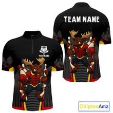 Load image into Gallery viewer, Black and Red Funny Moose Bowling Team Polo, Quarter Zip Shirts For Men Custom bowling jerseys men NQS11064