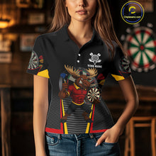 Load image into Gallery viewer, Black and Red Funny Moose Darts Polo, Quarter Zip Shirts For Women Custom Darts Team Jerseys NQS11065