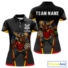 Load image into Gallery viewer, Black and Red Funny Moose Darts Polo, Quarter Zip Shirts For Women Custom Darts Team Jerseys NQS11065
