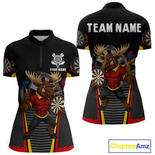 Load image into Gallery viewer, Black and Red Funny Moose Darts Polo, Quarter Zip Shirts For Women Custom Darts Team Jerseys NQS11065