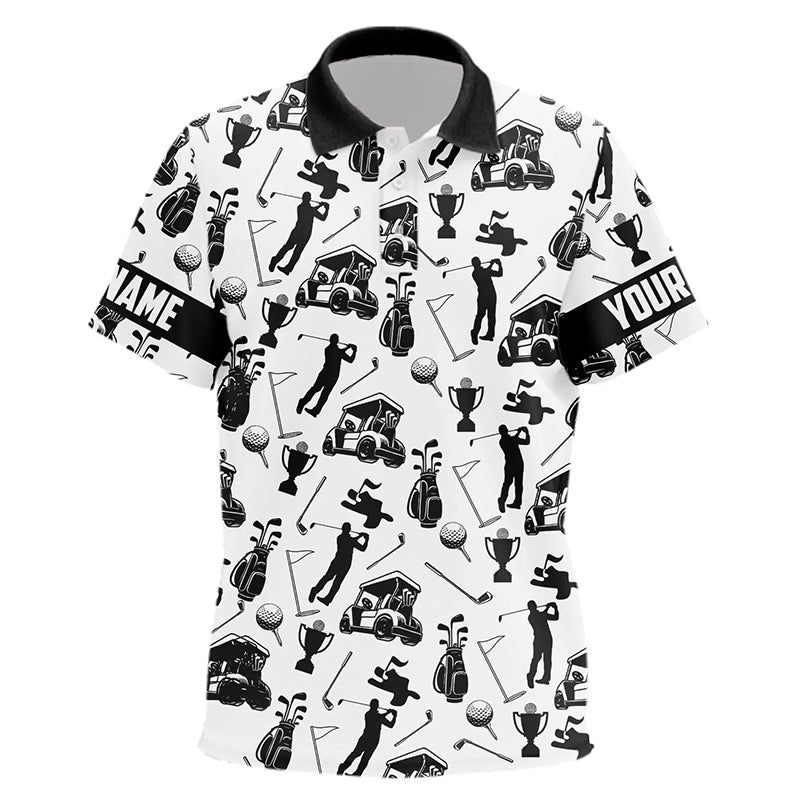 Black and White Golf icons pattern Kid Golf Polo Shirts custom youth golf attire Kid golf gifts NQS9187