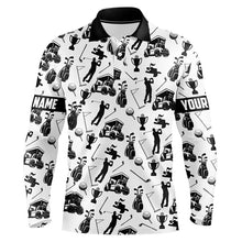 Load image into Gallery viewer, Black and White Golf icons pattern Mens Golf Polo Shirts custom male golf attire mens golf gifts NQS9187