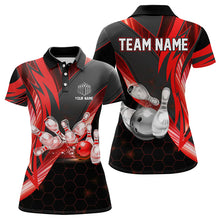Load image into Gallery viewer, Black and Red Hexagon pattern Bowling Polo, Quarter Zip Shirt for Women Custom Team Bowling Jersey NQS9190