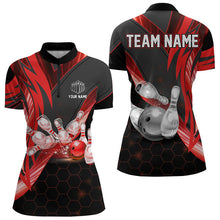 Load image into Gallery viewer, Black and Red Hexagon pattern Bowling Polo, Quarter Zip Shirt for Women Custom Team Bowling Jersey NQS9190